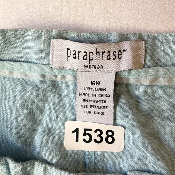 Paraphrase Women Cropped Pants Size 16W Light Blue Linen 24" Inseam - Picture 2 of 11